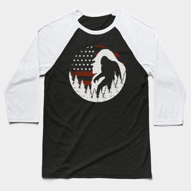 Bigfoot American Flag 4 of july Baseball T-Shirt by Tesszero